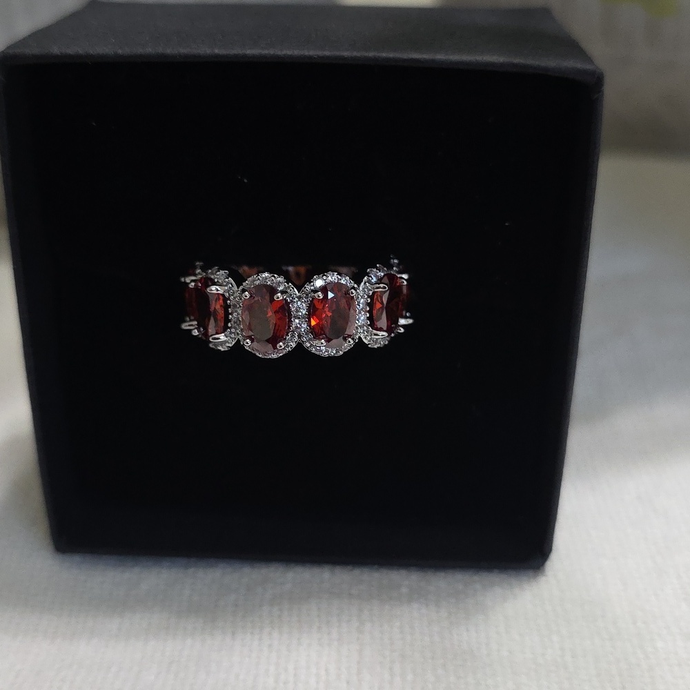 Elegant New Sterling Silver and Red Gemstone Ring - Picture 2 of 4